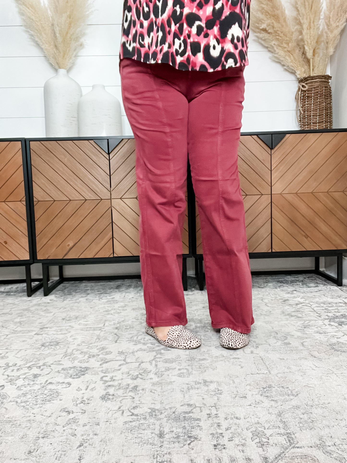 Judy Blue Burgundy Front Seam Straight Leg Jeans