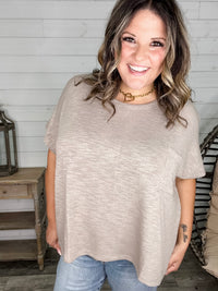 "Ponder" Oversized Hacci Tee with Chest Pocket (Ash Mocha)
