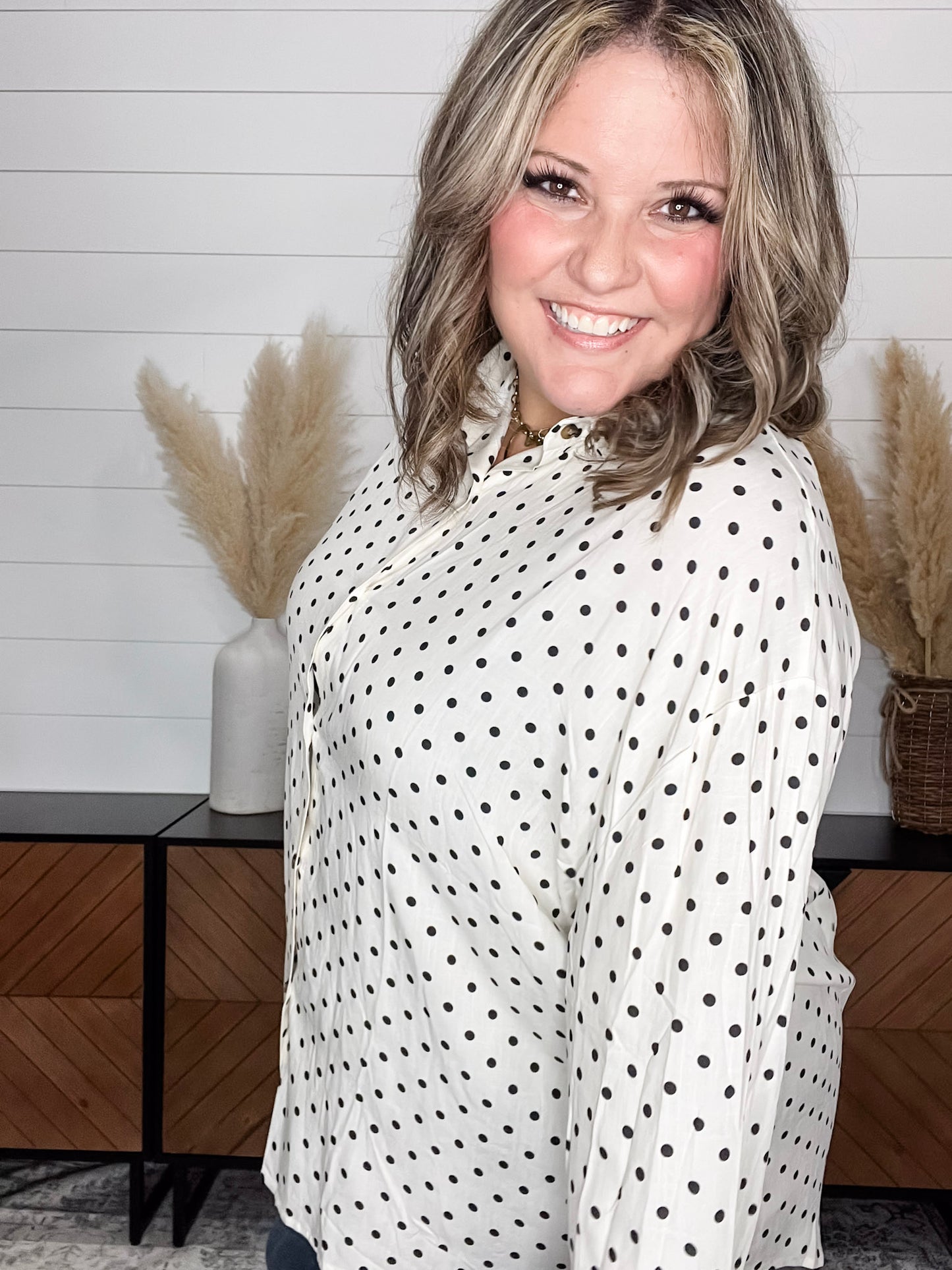"Temper" Polka Dot Button Up Long Sleeve