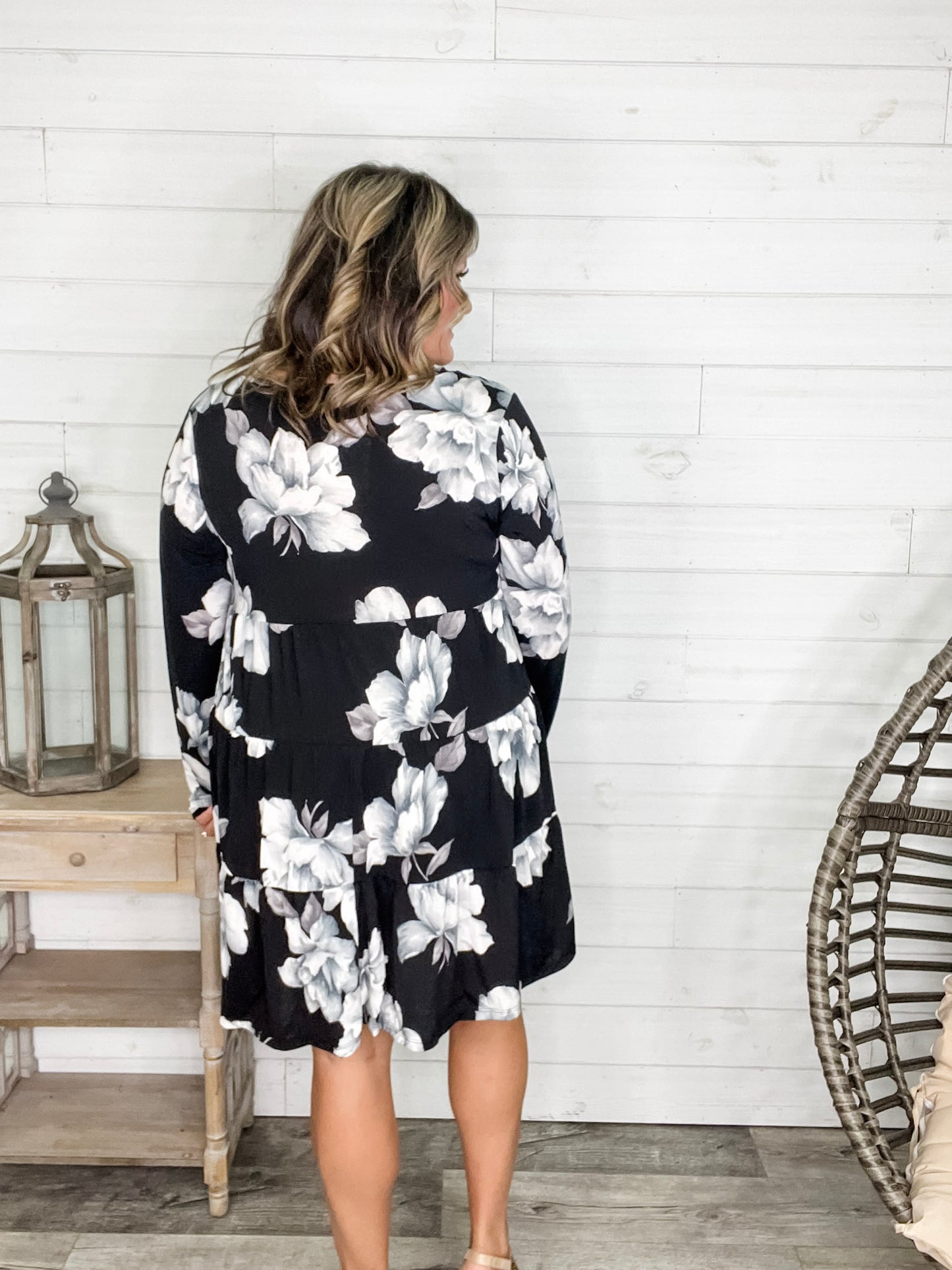 "Underground" Floral Long Sleeve Tiered Dress