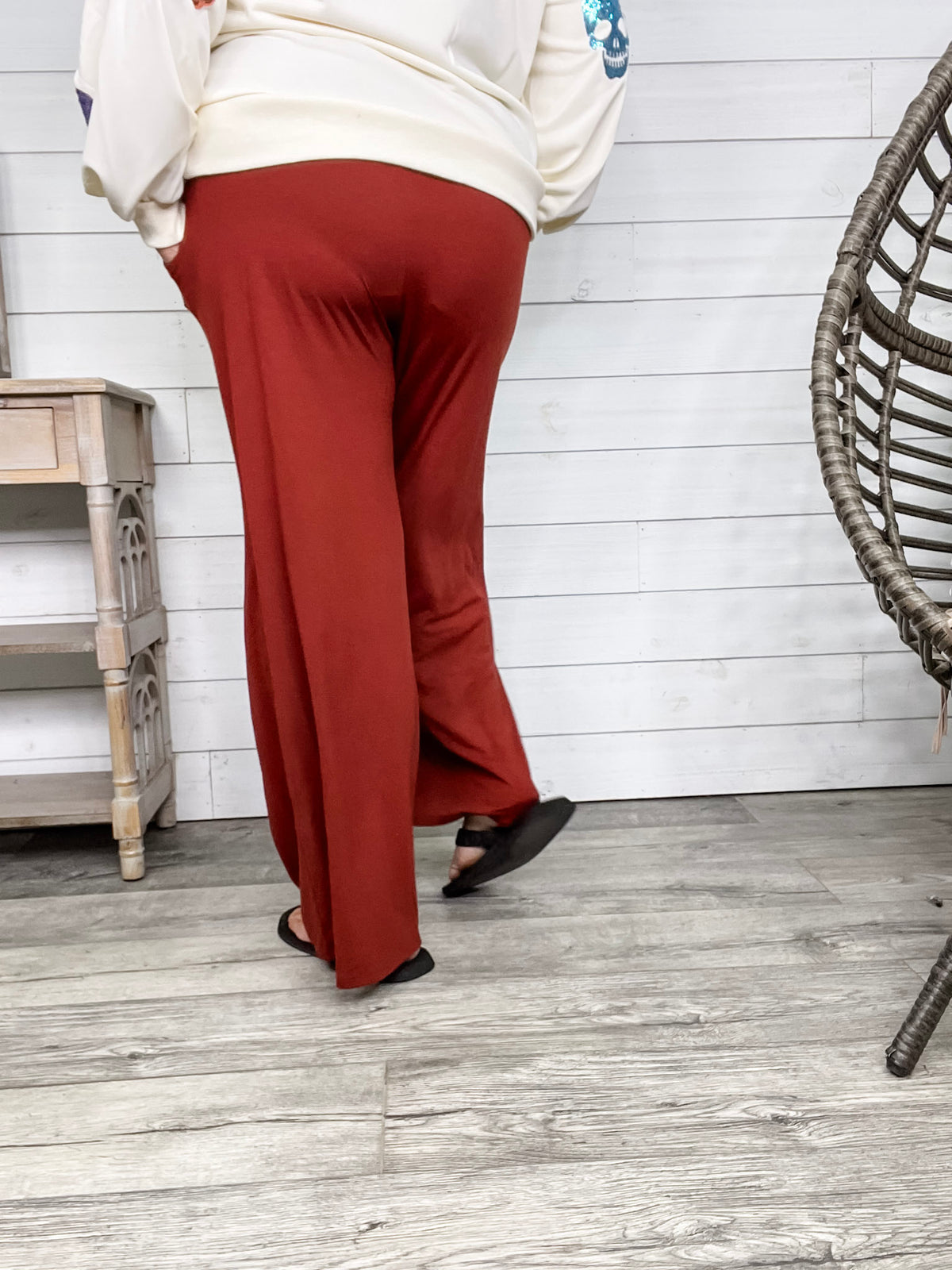 Smocked Waistband Lounge Pants (Olive and Rust)