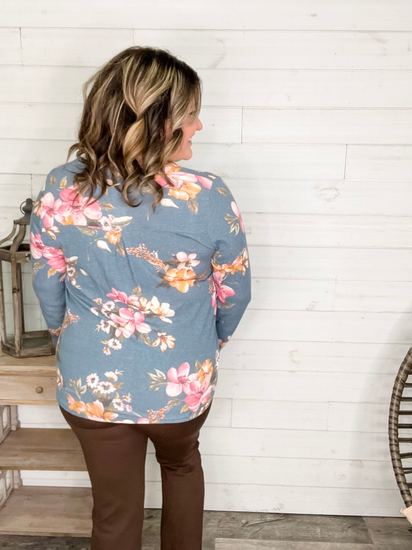 "Jayden" Floral Long Sleeve Split Neck