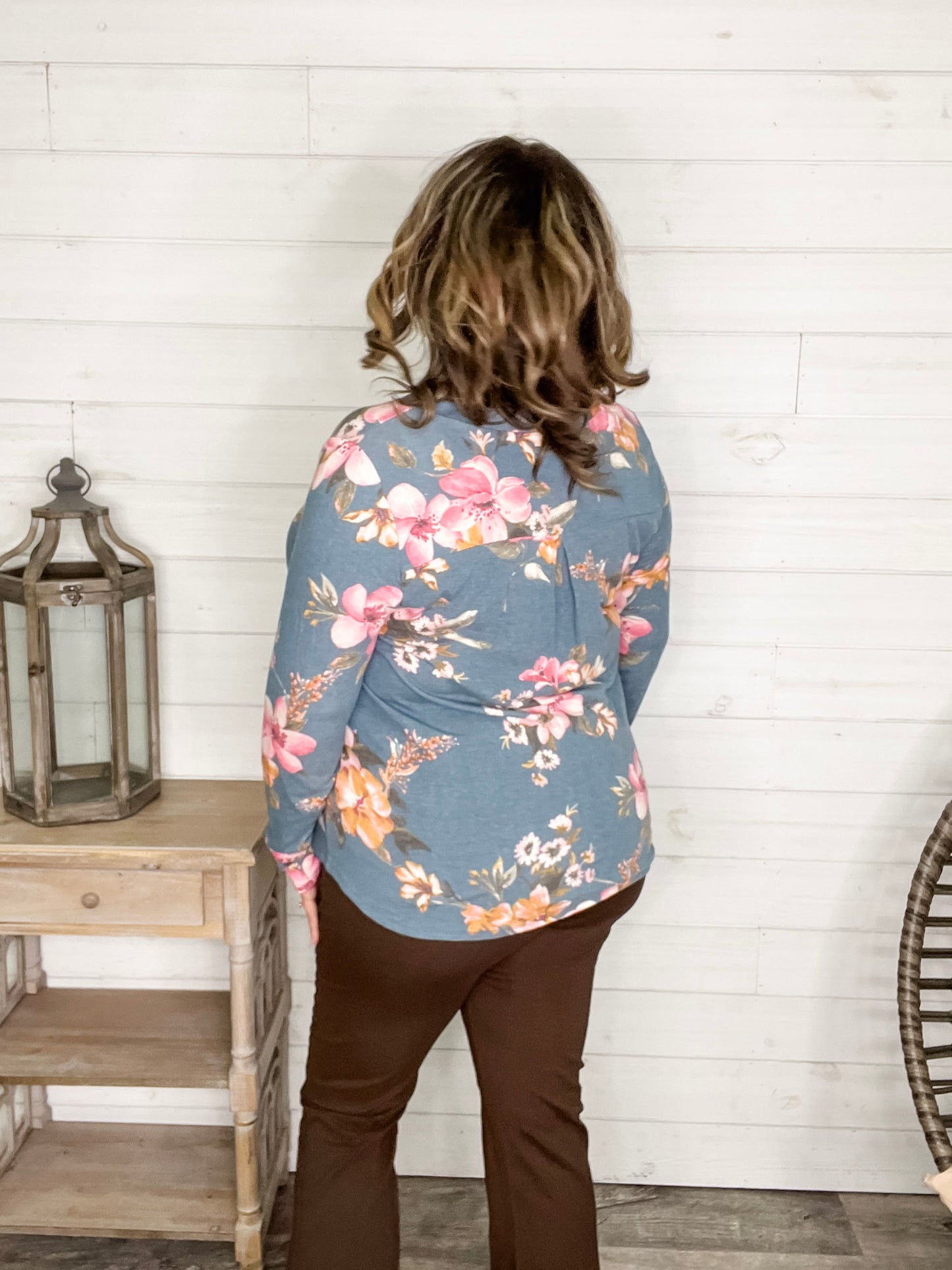 "Jayden" Floral Long Sleeve Split Neck