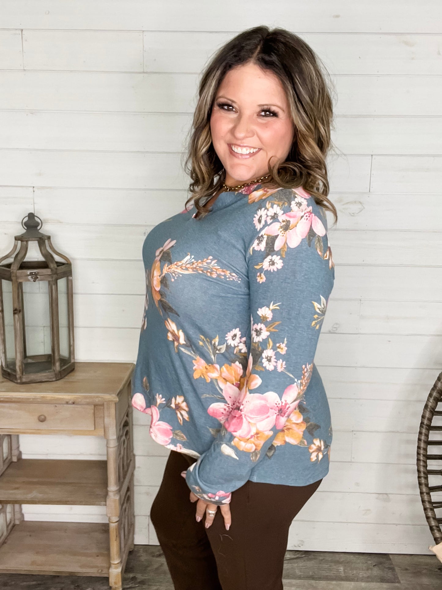 "Jayden" Floral Long Sleeve Split Neck