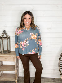 Dear Scarlett "Jayden" Floral Long Sleeve Split Neck