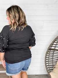 "Stay Classy" Round Neck Ruffle Tiered Sleeve with Pearl Detail