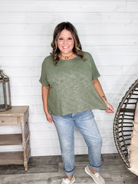 "Ponder" Oversized Hacci Tee with Chest Pocket (Light Olive)