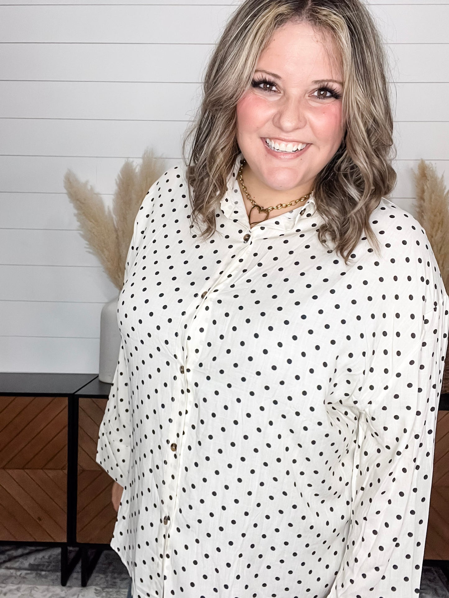 "Temper" Polka Dot Button Up Long Sleeve