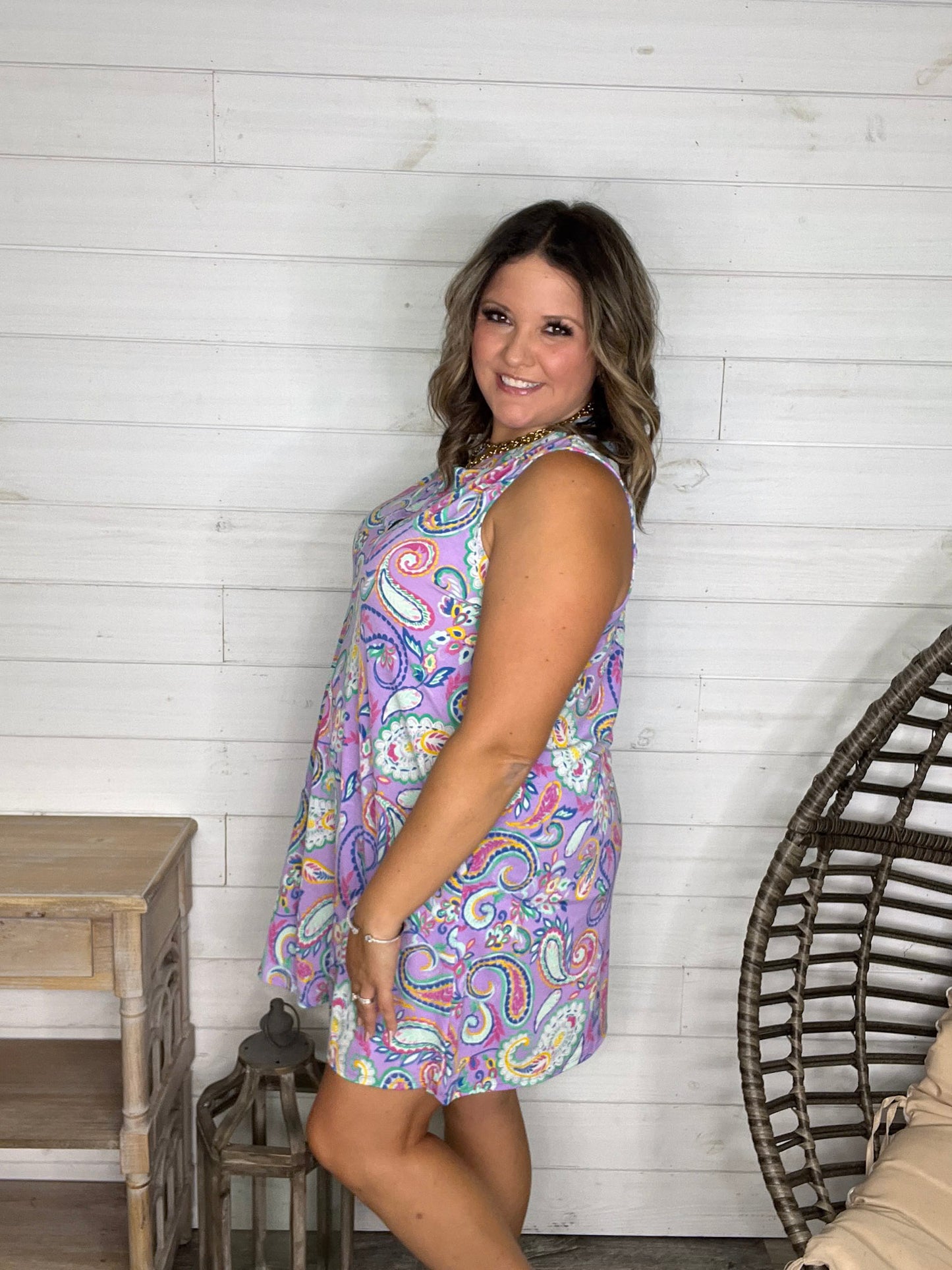 "Trumpeter" Sleeveless Split Neck Dress with Pockets