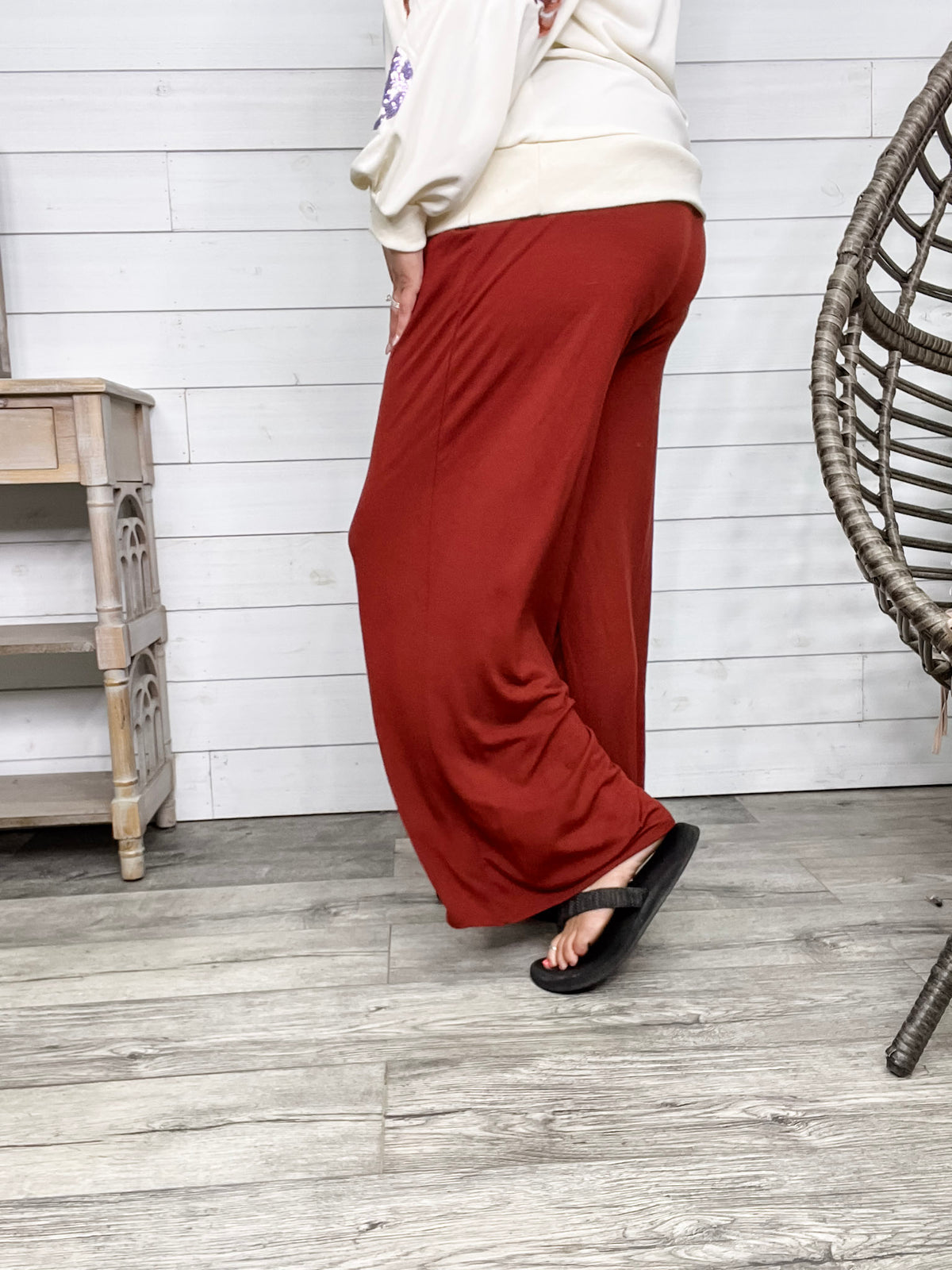 Smocked Waistband Lounge Pants (Olive and Rust)