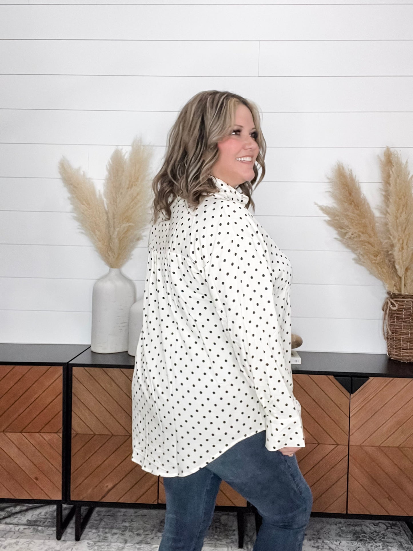 "Temper" Polka Dot Button Up Long Sleeve