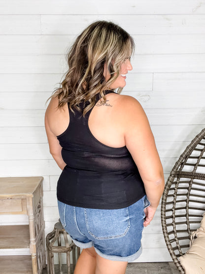 "Without A Cause" Racerback Button Front Ribbed Tank (Multiple Colors)