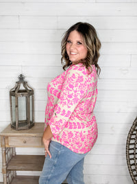 Dear Scarlett "Chandler" Floral Lizzy 3/4 Sleeve Split Neck