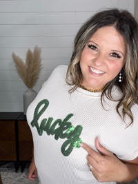 "Lucky" Short Sleeve Rolled Cuff Ruffle Ribbed