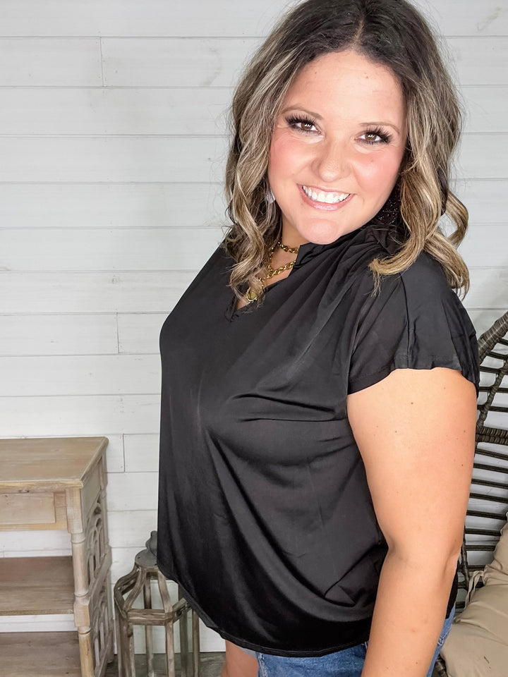 "One More Thing" Sleeveless Split Neck (Black)