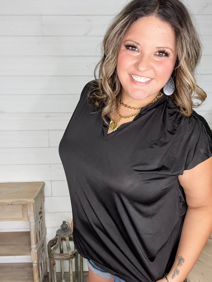 "One More Thing" Sleeveless Split Neck (Black)