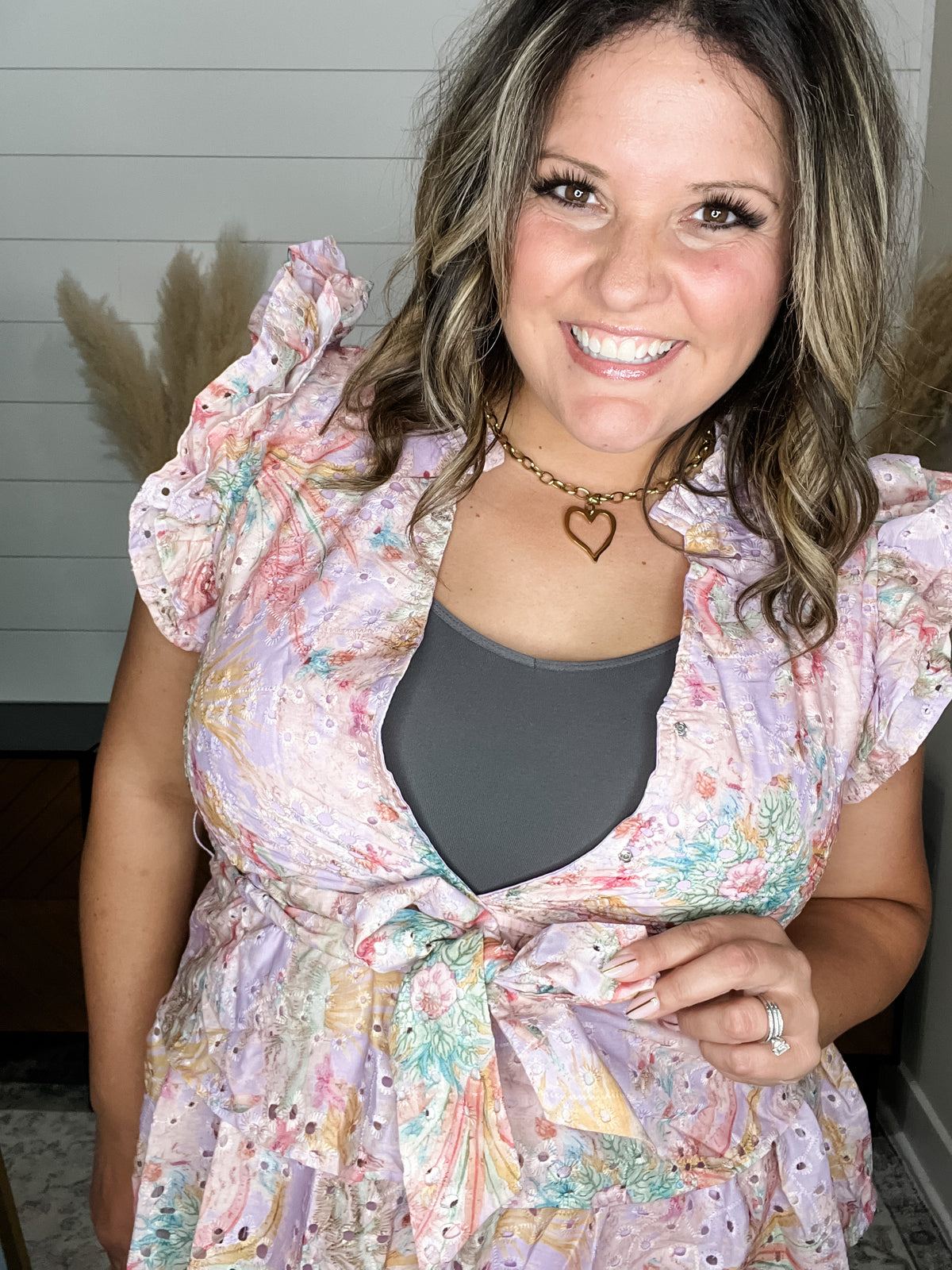 "Dollface' Floral Eyelet Mini Dress