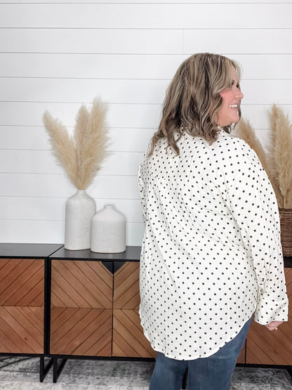 "Temper" Polka Dot Button Up Long Sleeve