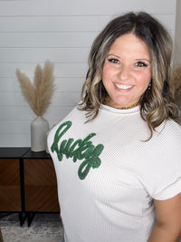 "Lucky" Short Sleeve Rolled Cuff Ruffle Ribbed