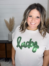 "Lucky" Short Sleeve Rolled Cuff Ruffle Ribbed