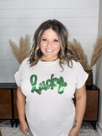 "Lucky" Short Sleeve Rolled Cuff Ruffle Ribbed