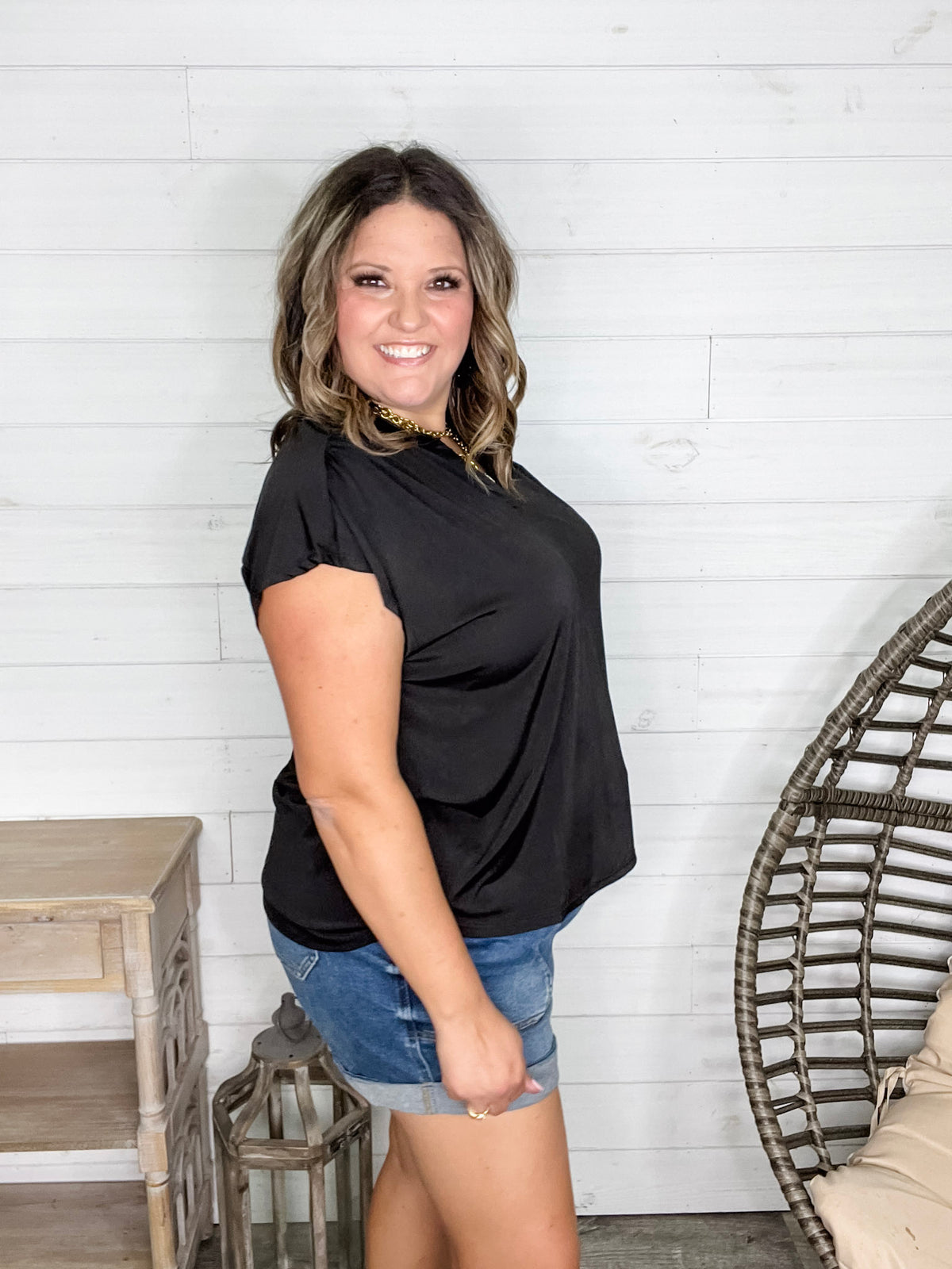 "One More Thing" Sleeveless Split Neck (Black)