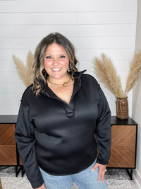 Long Sleeve Split Neck Sweatshirt (Black)