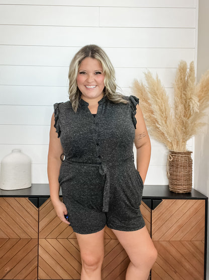 Heathered black t-shirt feel romper