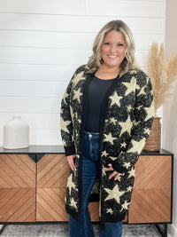 Black & Gold Star Print Thick Cardigan