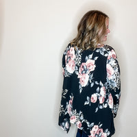 "Double Down" Floral and Animal Print Shark Bite Tunic with Pockets