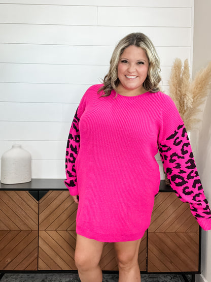 Hot Pink Animal Print Knit Dress