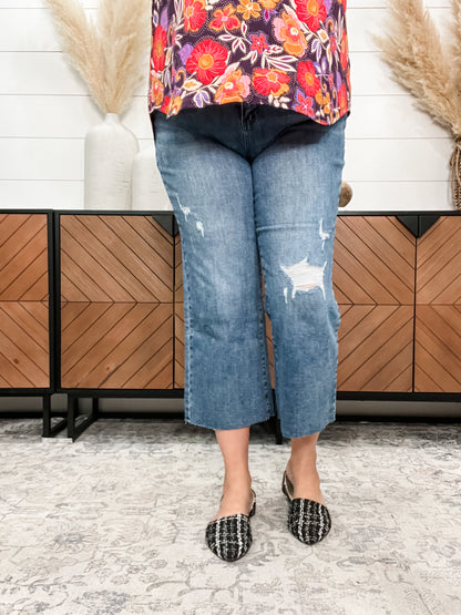 Judy Blue "Catch Up" Raw Hem Wide Leg Crops