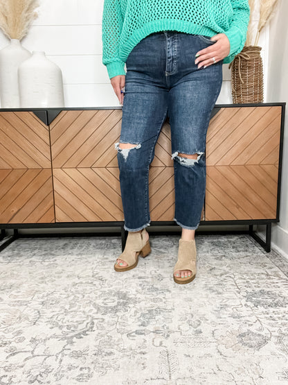 "Dylan" RFM Cropped Distressed Straight Leg
