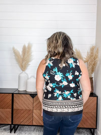 "James" Floral U Neck Tank (Black & Aqua)