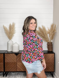 Dear Scarlett "Hastings" Animal Print Lizzy 3/4 Sleeve Split Neck