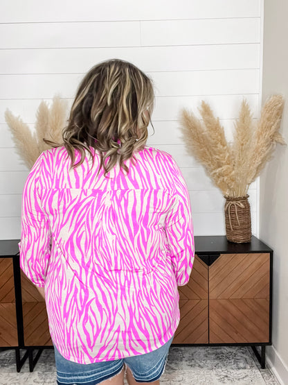 "Wilder" Animal Print Lizzy 3/4 Sleeve Split Neck