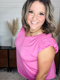 Dear Scarlett "Ward" Ruched Shoulder with Back Tie Detail Tank (Magenta)