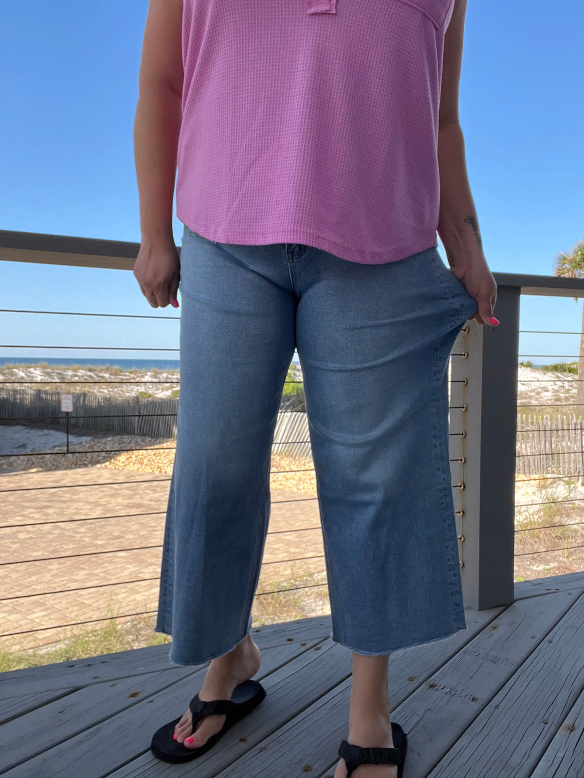 Mica Denim Wide Leg Jeans with square pocket detail