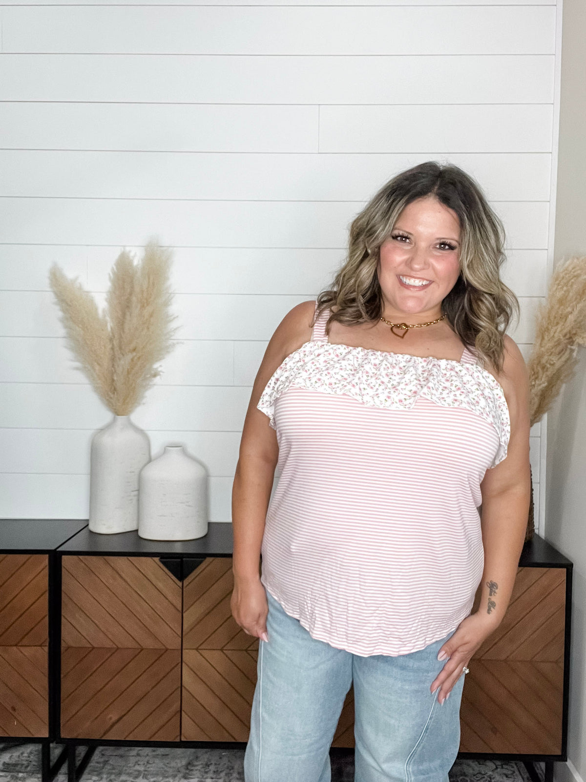 "Blatant" Floral Tank Top with Ruffle Detail