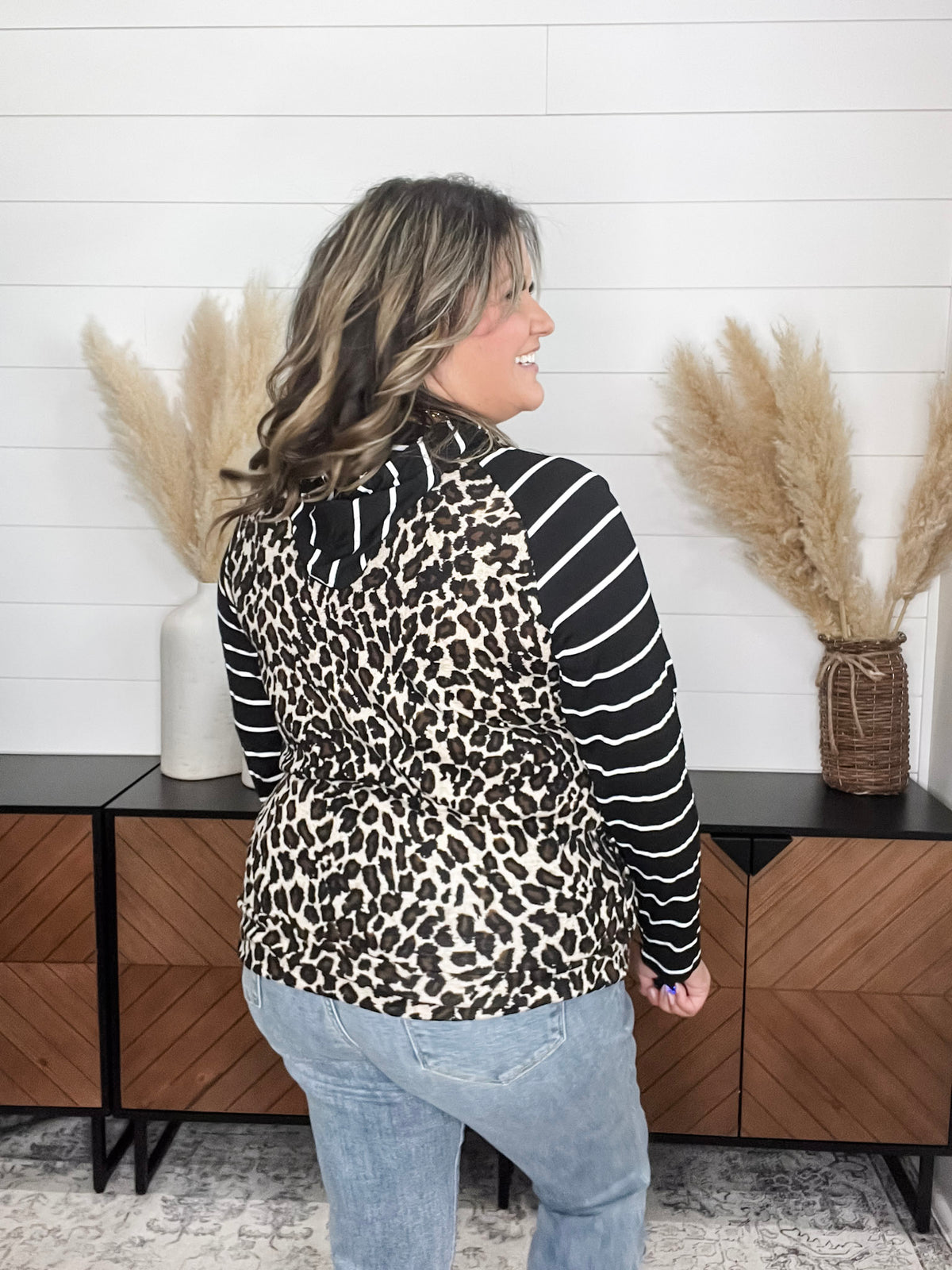 "Caged" Animal Print with Stripe Accent Hoodie