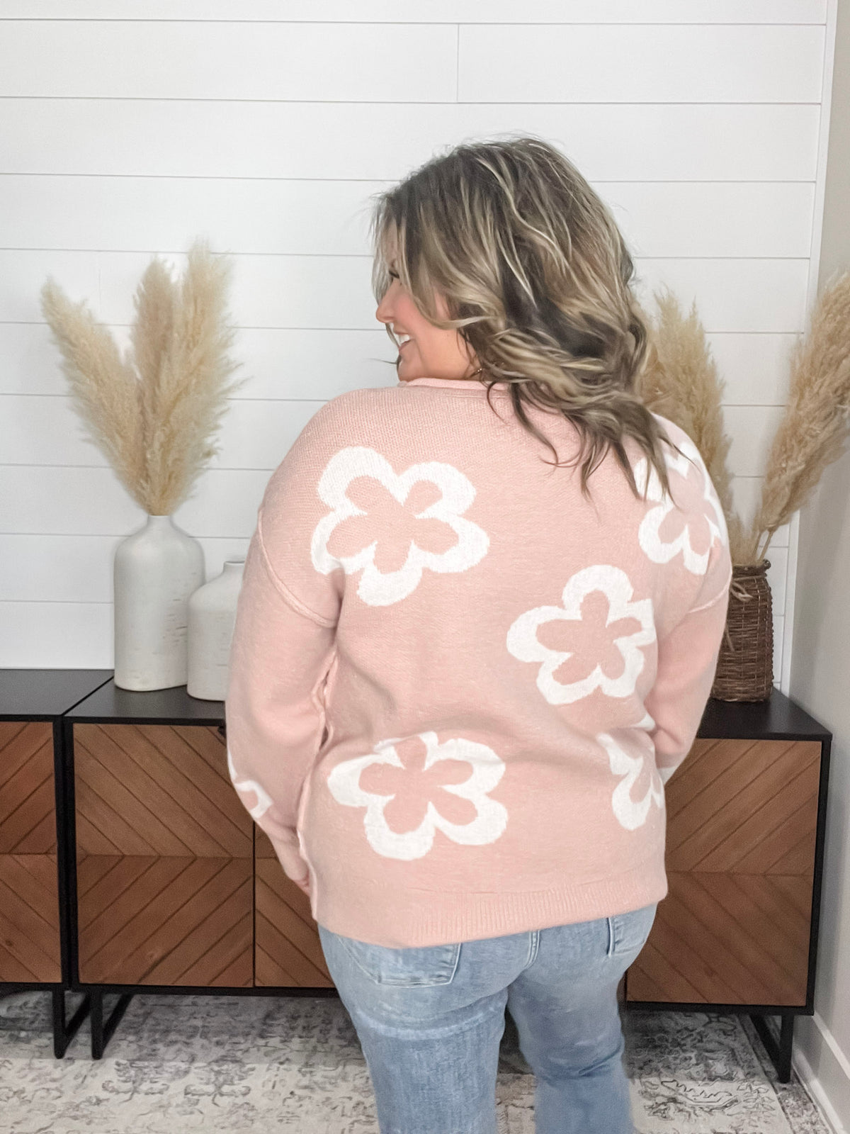 "Cartwright" Floral Print Pearl Embellished Sweater