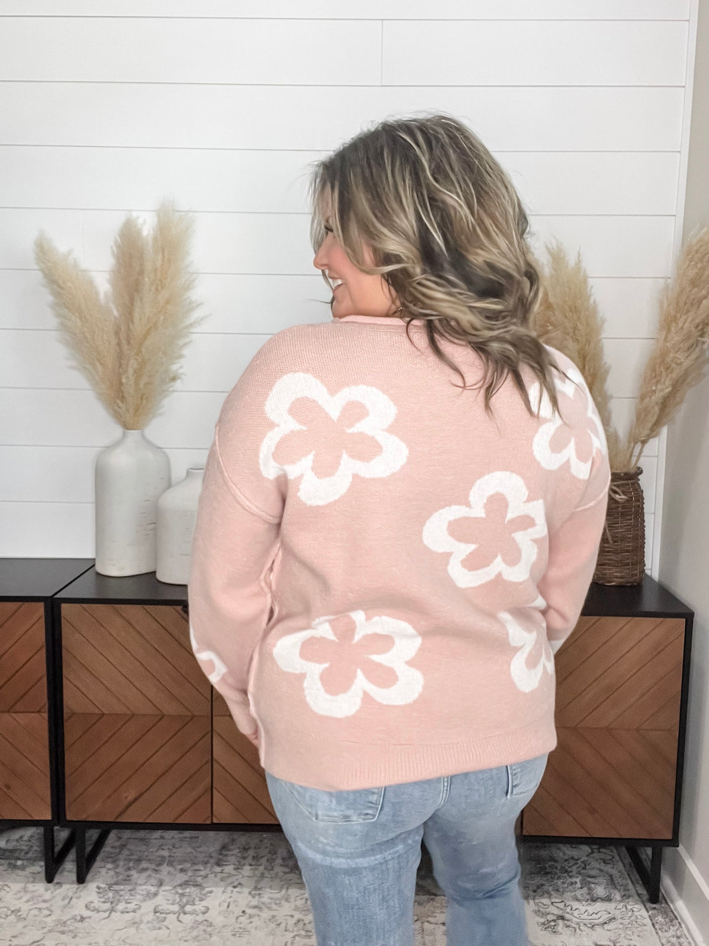 "Cartwright" Floral Print Pearl Embellished Sweater