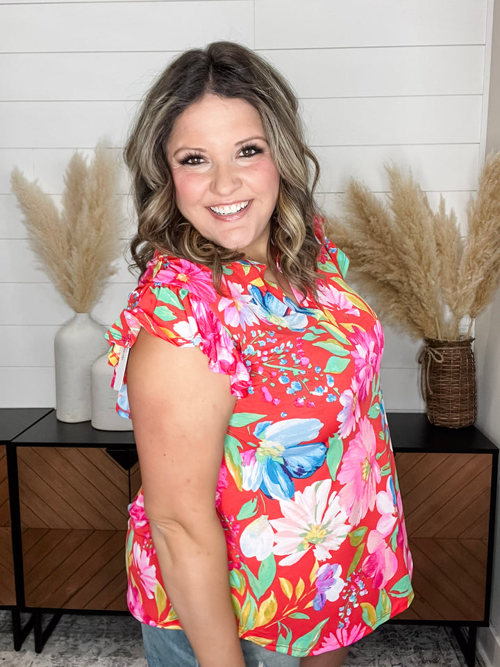 "Irondale" Flutter Sleeve Split Neck