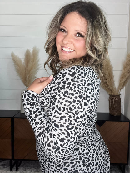 "Dixie" Animal Print Long Sleeve with Criss Cross Design (Grey)