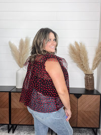 "Don't Go Breakin" Heart Printed High Collar Short Sleeve Babydoll