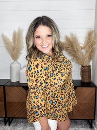Dear Scarlett "Losing Battle" Animal Print Lizzy 3/4 Sleeve Split Neck
