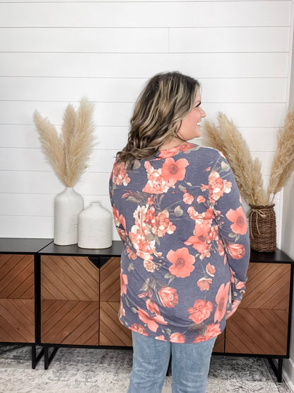 "Walk Away" Floral Long Sleeve Split Neck