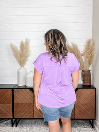 Dear Scarlett "Dare" Solid Split Neck Cuffed Short Sleeve (Lavender)