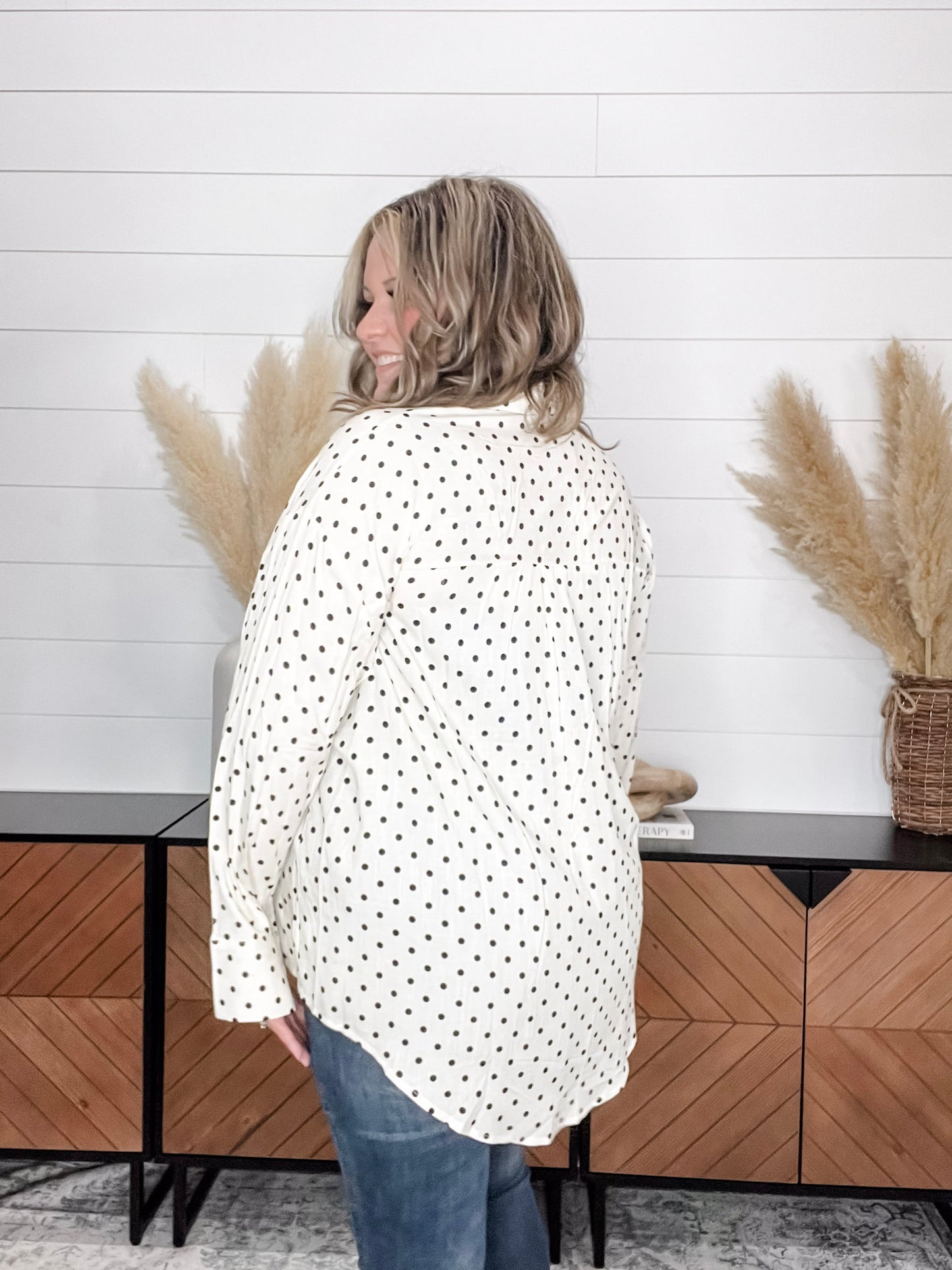 "Temper" Polka Dot Button Up Long Sleeve