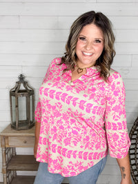 Dear Scarlett "Chandler" Floral Lizzy 3/4 Sleeve Split Neck